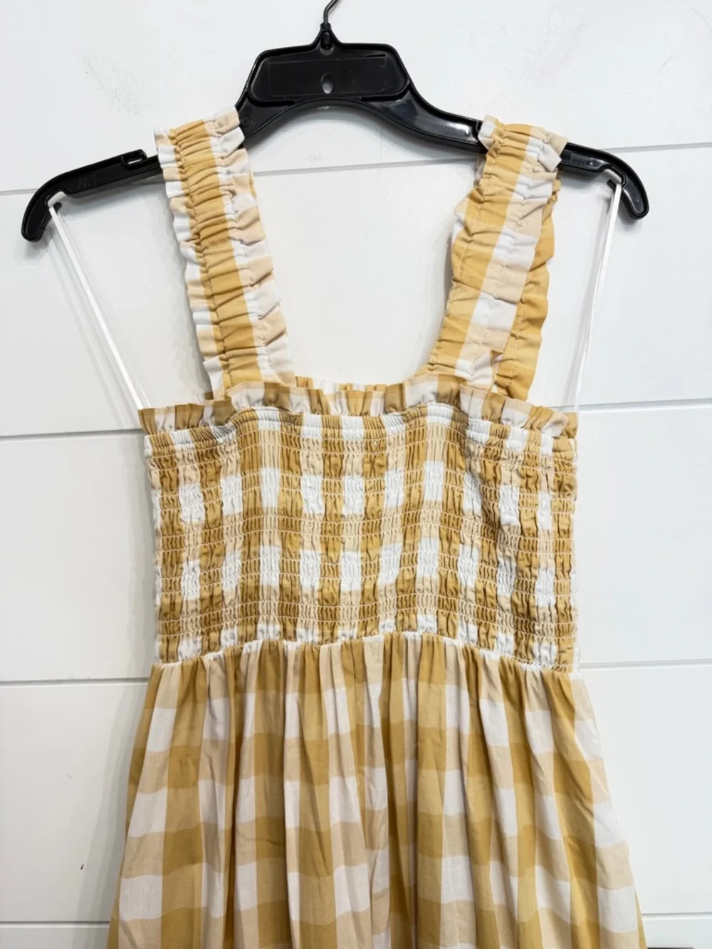Abercrombie & Fitch Yellow Gingham Ruffle Strap Maxi Dress